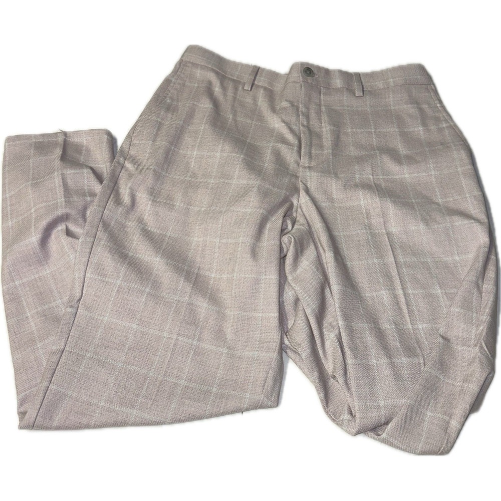Open Edit Men's Size Large Elastic Stretch Waist‎ Band Pink Plaid Pants